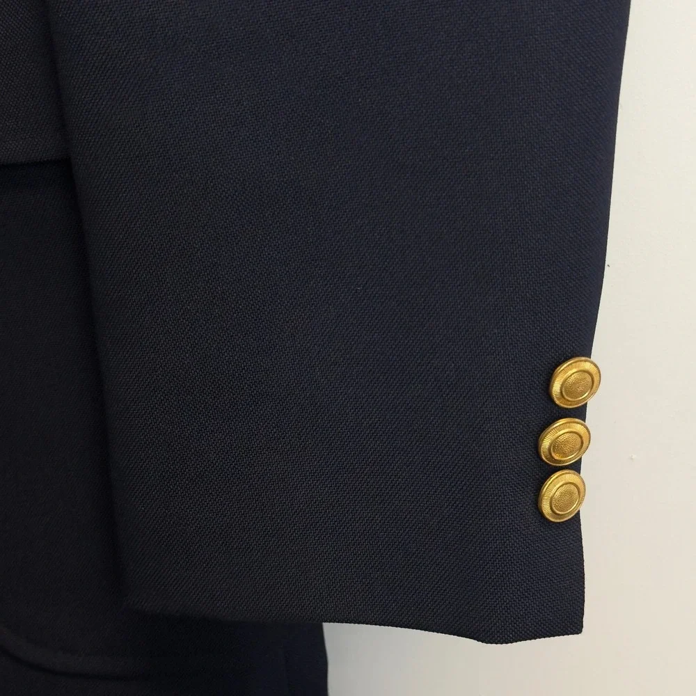 Vintage Perma-Prest Classic Collection Navy Blue Blazer Mens 40R Gold Buttons